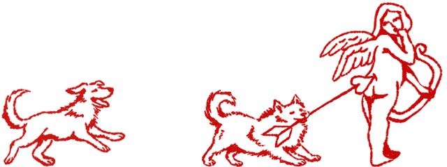 Decorative illustration of dogs with cherub